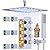 HOMEDEC Polished Chrome Shower System with 6 Body Jets, Ceiling Rain 16" LED Shower Faucet Set with Handheld and Body Spray and Brass Thermostatic Valve, 3/4inch Inlet Large Flow, Can Use At Same Time