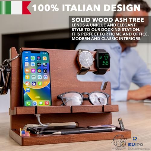 GRETAOTO Wooden Docking Station for Cell Phone, Smartphone, Tablet, Wallet, Gadgets, Watch, Keys, Accessories, Essentials, Desk Organiser, Nightstand, Gifts for Men (Deep Brown) - Image 4
