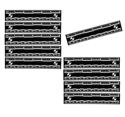 Crime Scene Professional Evidence Photography Scale, 10-Pack, 15cm/6inch Vinyl Rulers with Reference Circles, Dual Measurement (Black)