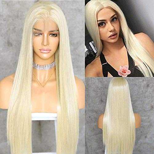 DBOWIN QUEEN HAIR Long Grey Body Wavy Lace Front Wigs for Women Thick Soft Heat Resistant Gray Ombre Synthetic Wig Fiber Hair for Halloween (24inch, 613 Hair)