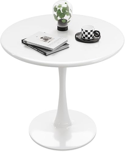 Mesa de comedor redonda blanca para 2 personas, mesa de tulipanes pequeña de 24 pulgadas con pedestal para sala de estar, mesas de cocina modernas