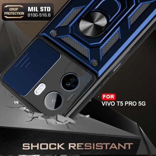 Image of AESTMO Tough Armor Vivo T5 Pro 5G Bumper Back Case Cover | Ring Holder & Sliding Camera Shield Cover | 360 Degree Protection Back Case Cover for Vivo T5 Pro 5G (Black)