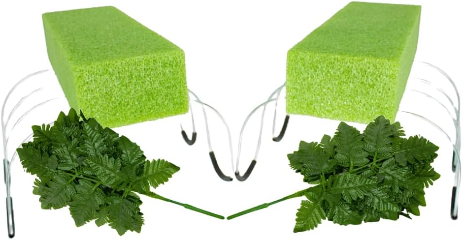 2 Pack 12 Inch Wire Headstone Saddle with Foam Attached Plus! 24 Sprays Green Leather Fern Artificial Silk Leaves 16" Made in The USA