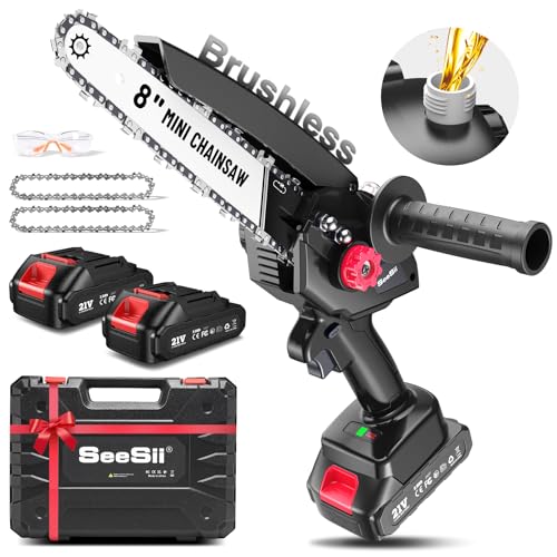 Seesii Mini motosierra de 8 pulgadas, motor sin escobillas mejora...