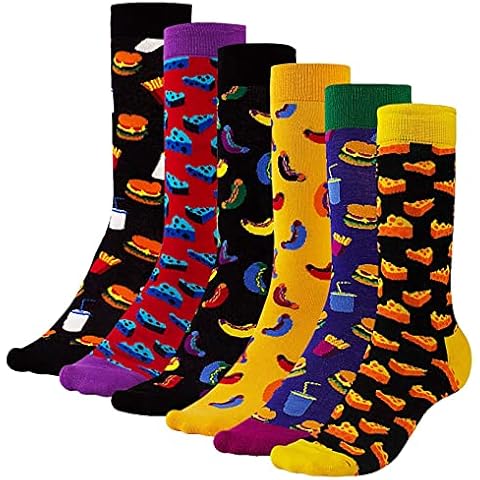 CNNIK 6 Pairs Mens Socks Coke Hamburg French Fries Cheese Sausage Cute Novelty Funny Cartoon Cotton Socks for Winter Cover