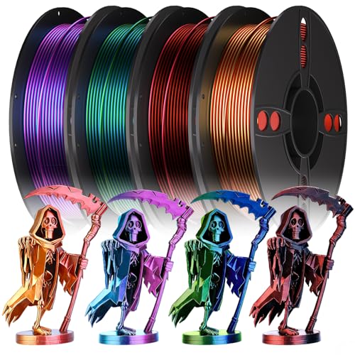 Image of 1.75 PLA Filament Bundle, Silk PLA Dual Color Coextrusion Filament, 3D Printer Filament Bundle, Accuracy+ /- 0.02mm for Most FDM 3D Printers, 4 Spools 250g Each(2.2lbs)