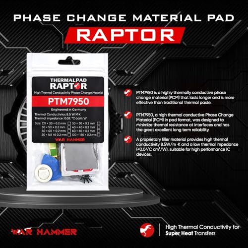 Image of WAR HAMMER Raptor PTM7950 Phase Change GPU Thermal Pad, Ultra High Performance Silicone Grease 8.5W /mK CPU Thermal Paste for PS5 CPU GPU SSD M.2 Laptop, German Engineered (40 x 80 x 0.2mm)
