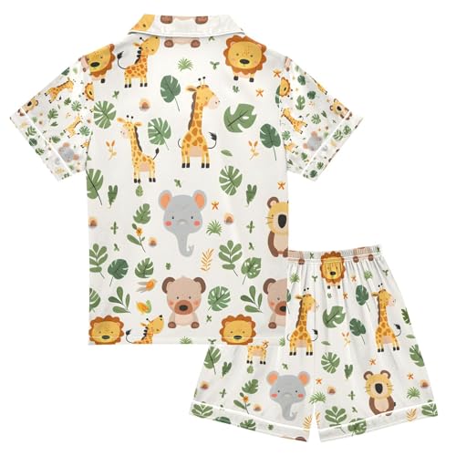 senya Cute Animals A Satin Summer Pajama Sets Silk Short Sleeve Button Down Sleepwear2