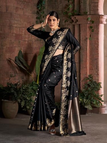 Image of MADHUHANSH Women's Cotton Silk Saree with Unstitched Blouse Piece Zari Weave and Floral Pattern | Heavy Embroidery Saree for Women | Interview Saree for Women | Readymade Blouse with Saree Set
