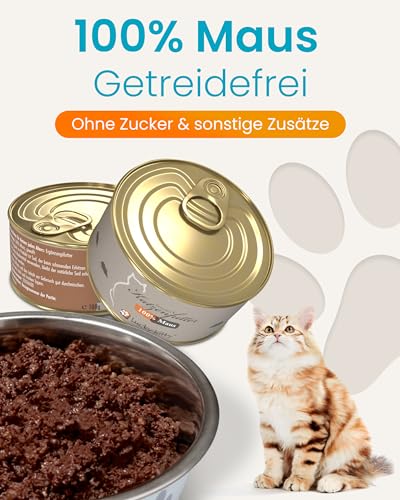 Lucky Kitty Katzenfutter Nass 100% Maus I Beutenahes Katzenfutter ohne Getreide & Zucker I Nassfutter für Katzen & Kitten I Ohne Zusätze, alle Nährstoffe natürlich enthalten I Made in Germany I 4x100g