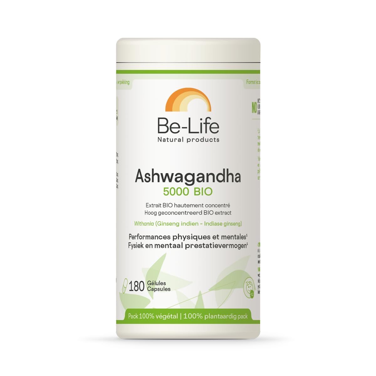 BE-LIFE | Ashwagandha 5000 bio | Complément alimentaire certifié bio | Résistance au stress, favorise la détente, fortifie l’organisme | 180 gélules