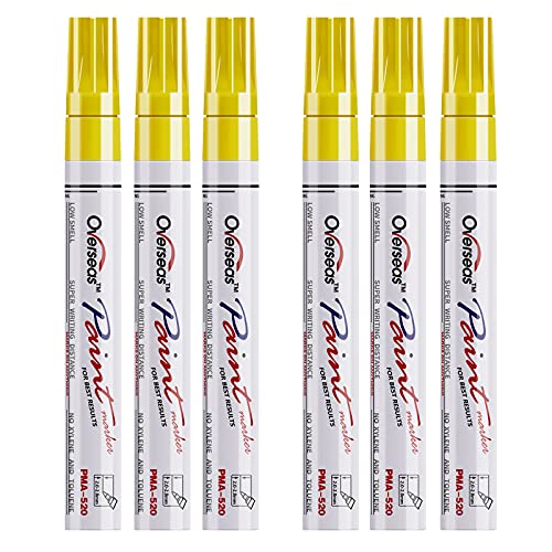 Yellow Paint Markers Pens - Single color 6 Pack Permanent Oil Based Paint Pen, Medium Tip, Quick Dry and Waterproof Marker for Rock, Wood, Fabric, Plastic, Canvas, Glass, Mugs, Canvas, Glass