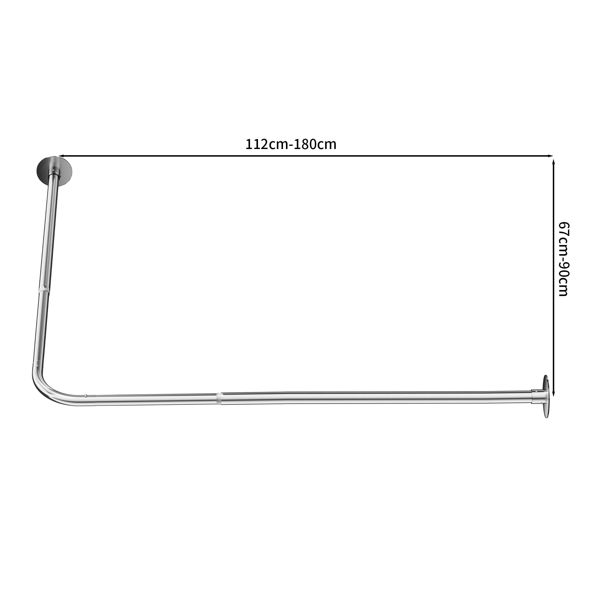 Onpira® Eck-Duschvorhangstange Teleskop L-Form 90–180 cm – Edelstahl, selbstklebend oder schraubbar – Ohne Bohren – In Silber, Schwarz, Weiß – 12 Varianten wählbar (Selbstklebend Edelstahl, 90x180cm)