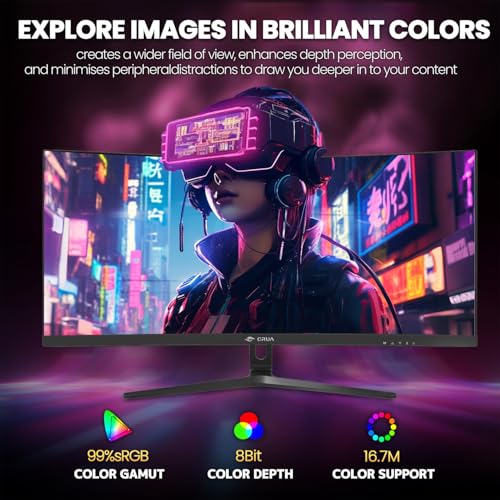 CRUA 30 Inch Curved Gaming Monitor, Ultra-Wide WFHD 2560×1080, 200Hz/144Hz, 0.5ms, 1500R VA Panel, 120% sRGB, AMD FreeSync, HDMI & DP, Wall Mountable, Eye Care, PC Monitor for Gaming & Office - Black - Image 6