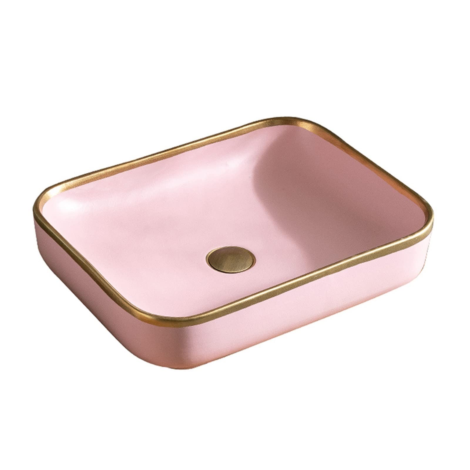WOTZOV Bathoom Sink 20.4"×15.7" Rectangular Bathroom Basin Sink Porcelain Vessel Sink Art Basin Vanity Cabinet Countertop Sink Bathroom Vessel Sinks,Green-One Size,Pink One Size