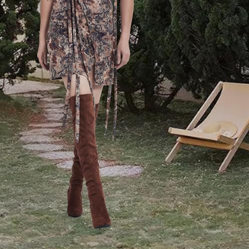 Image of GENSHUO Women's Over the Knee Boots Stiletto Pointed Toe Thigh High Heel | Stretchy Thigh High Long Boots with Side Zipper, Sexy Slim Fit Tall Heeled Boot for Club Party Evening Dress Wear