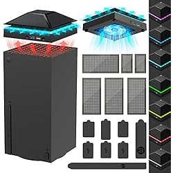 Ventilador 2 Velocidades Ventilador de refrigeración para Xbox Series X con cubierta antipolvo, sistema de refrigeración de luz LED de color RGB con bajo nivel de ruido de 3 niveles de velocidad ajustable, 2 puertos USB