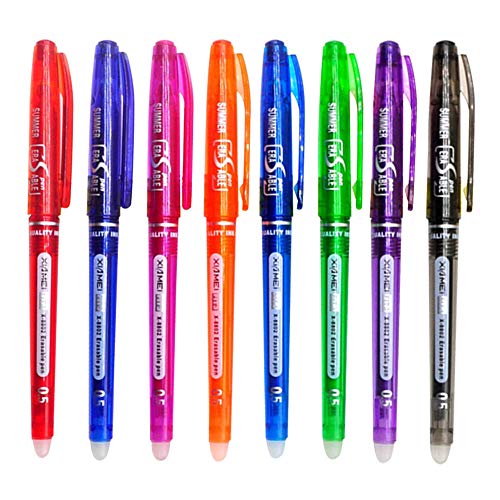 Bolígrafos de gel borrables, Hirsrian de 0,5 mm de punta fina con goma de borrar y bolígrafos de tinta de gel para niños, estudiantes y adultos, paquete de 8 colores