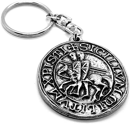 Llavero de peltre con sello de caballeros templarios con bolsa de regalo, plata, Taille unique