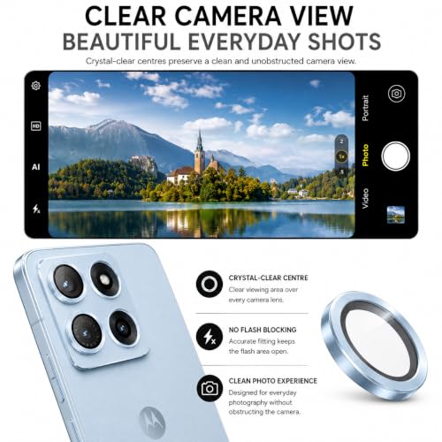 Image of ArmourPro Camera Rings Tempered Glass for Motorola Edge 70 Max, Tough HD Individual Aluminum Alloy Rings 9H Camera Cover, Scratch-Resistant,Camera Lens Protection| Blue, 1 Pack
