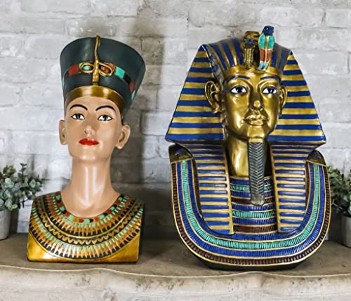 Ebros Gift Set of 2 Large Egyptian Royalty Golden Cobra & Vulture Mask of Pharaoh King TUT and Queen Nefertiti Bust Statues Classical Ancient Egypt Historical Model Decorative Figurines - Image 2