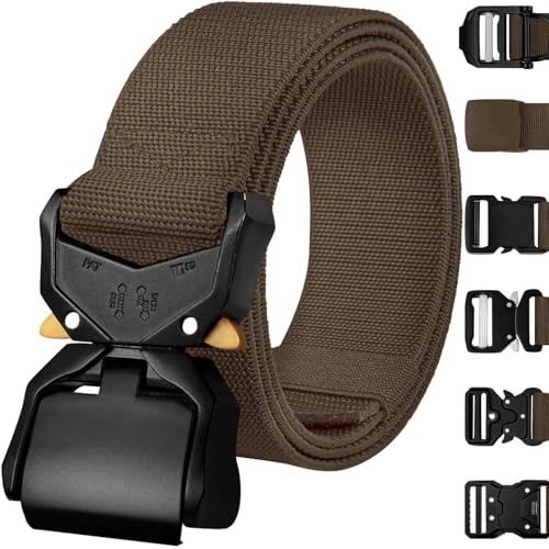 TECEUM Tactical Belt – Brown B1 S – Heavy-Duty Military, Work, Hiking,Rigger, Utility, EDC Men’s Belts – Quick-Release – Nylon Web
