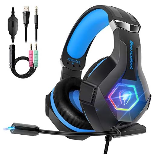 Cascos PS4 con Micrófono Flexible para Xbox One PC Nintendo PS4 Tableta Laptop, Auriculares con Premium Stereo, Orejeras Acolchadas Ligero Cómodo y Diadema Ajustable, Iluminación RGB