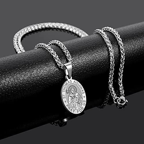 P. BLAKE Oval Saint Christopher/Michael/Joseph/Jude/Virgin Mary/Joseph/Francis/Patrick/Anthony/Benedict/Thomas Necklace for Men Women, Stainless Steel Catholic Patron Pendant with Chain 24 Inches