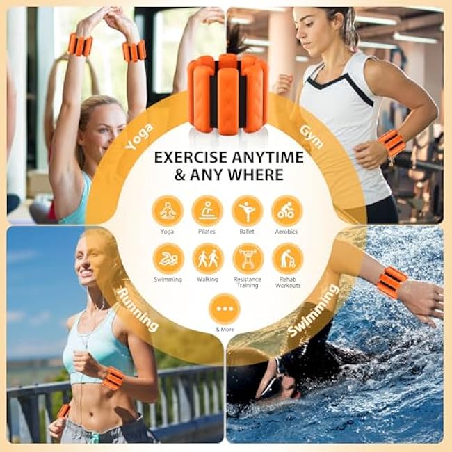 Wrist and Ankle Weights for Women&Men - Adjustable Pilates Weighted Bangles, 2 lbs Weighted Arm Bands Foot Leg Weights for Walking, Yoga, Training, Exercise, Running, Set of 2 (1LB Each)