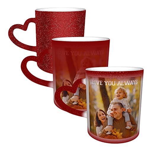 Naispanda Herz Zaubertasse mit Foto Name Text Bedrucken Lassen Magic Mug Personalisieren Fototasse Zauberbecher Selbst Gestalten Tasse Personalisiert Zaubertasse Bedruckt mit Foto Kaffeebecher Rot