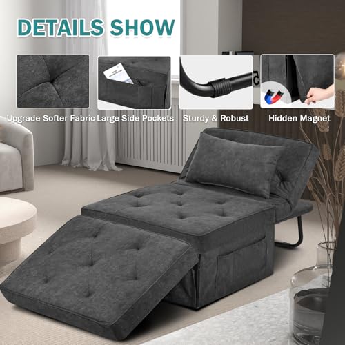 Hydragarden HY-FRS-OL014BL Convertible Sofa Bed, 4 In 1 Multi-Function Folding Ottoman Bed With Adjustable Backrest, Modern Pull Out Sleeper Chair thumb #2