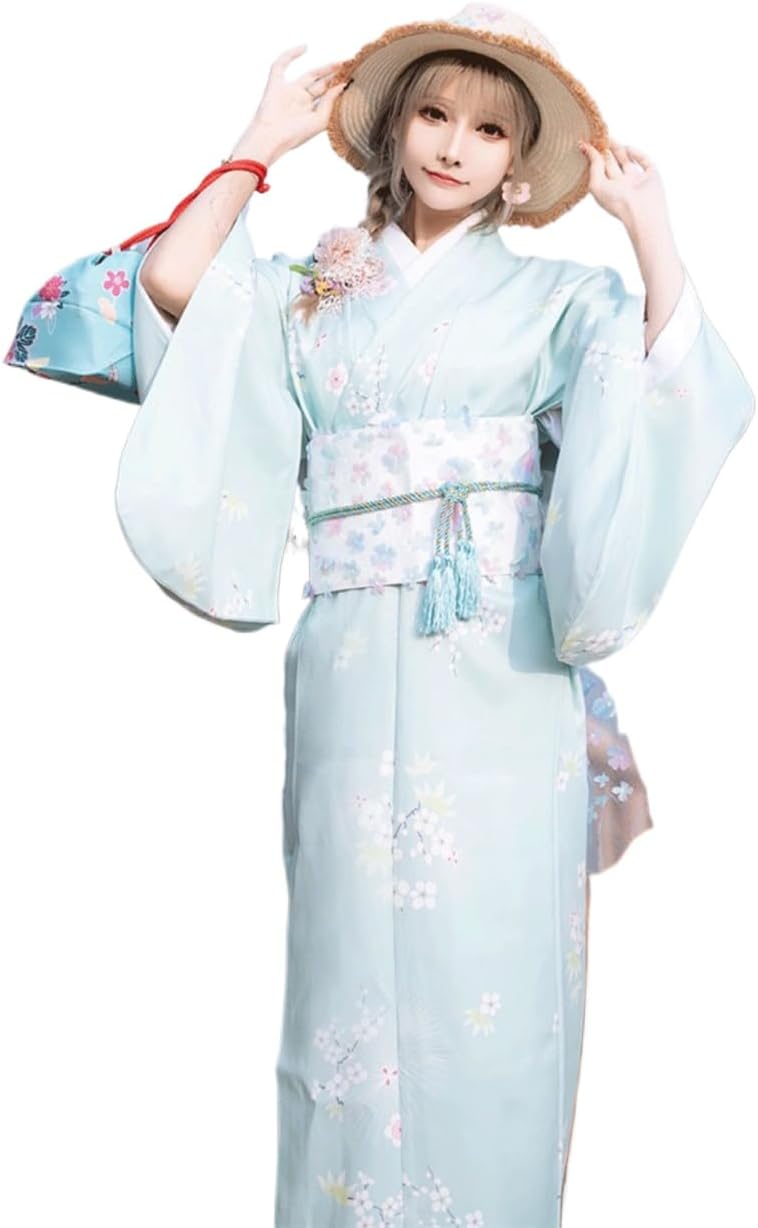 （美品）　呂　大人可愛い夏着物 国内発送/高級大人浴衣セット4点/花柄/洋花/白黒茶色かわいい