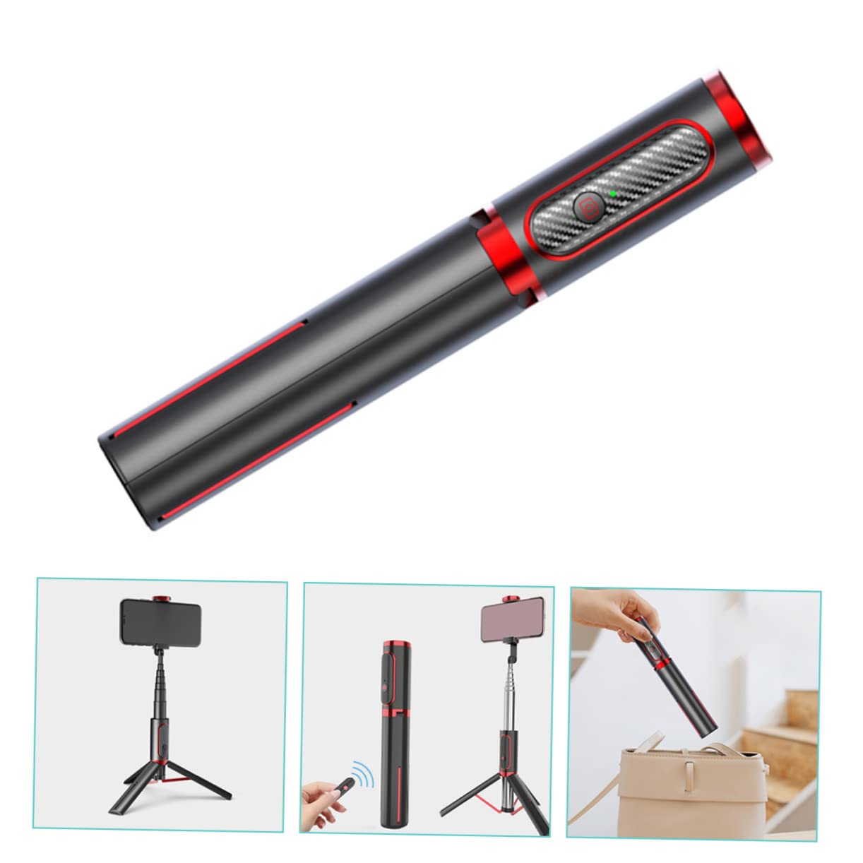 Selfie Stick Treppiede per Smartphone Nero in Lega di Alluminio