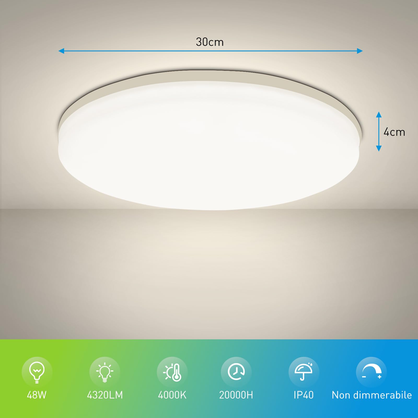Yafido LED Plafoniera 48W Ultra magro UFO Pannello LED Rotondo Bianca Naturale 4000K 4320LM Lampada da Soffitto per Soggiorno Camera da letto Bagno Cucina Corridoio e Balcone Ø30cm