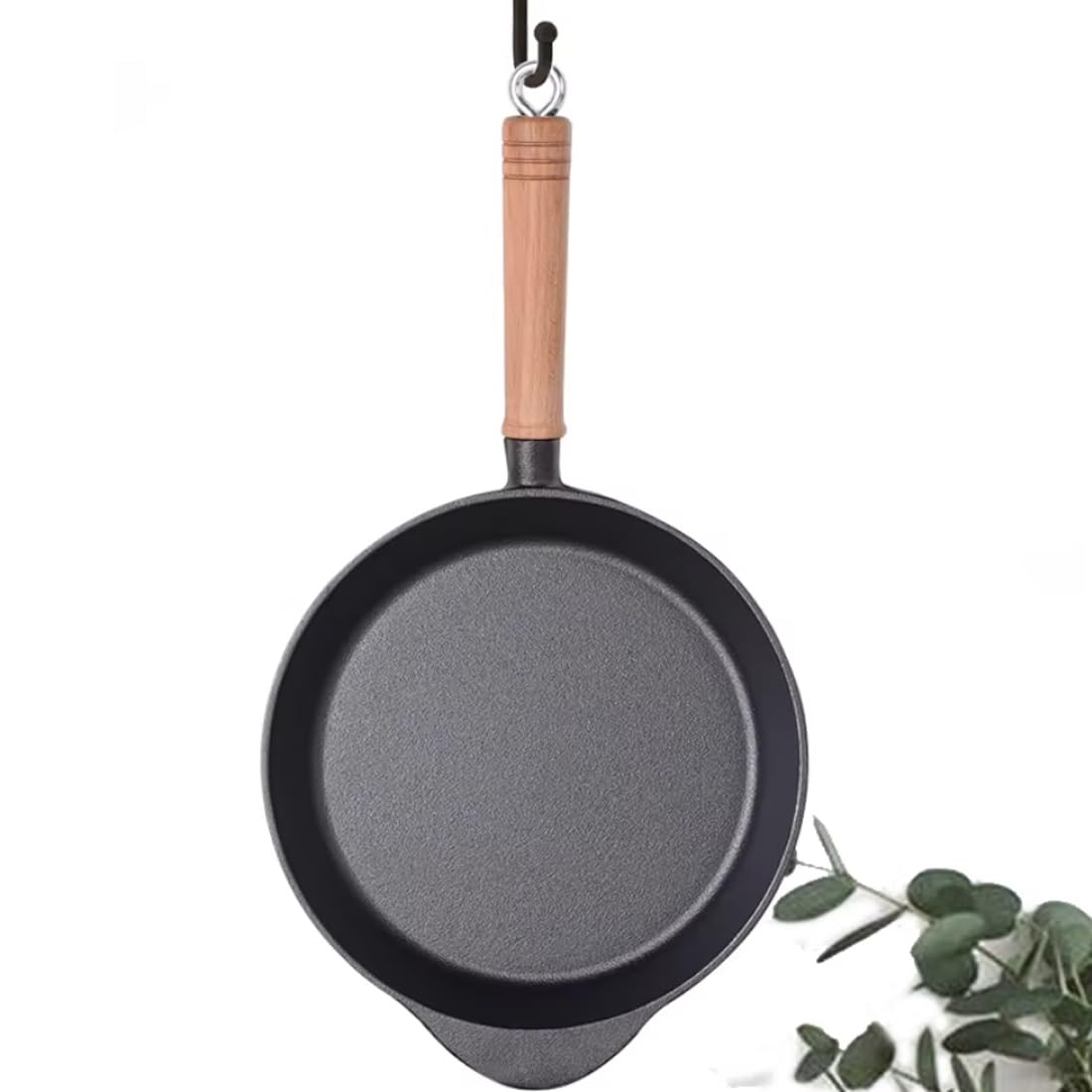 Gusseiserne Steak-Grillpfanne, Bratpfanne, Ofenpfanne aus Gusseisen mit Holzgriff, Eierpfanne, Küchenpfanne für Omelettes, für Induktionsherde geeignet