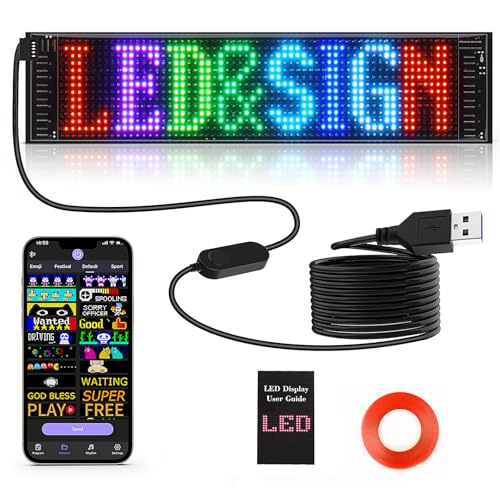 Qnoavve Señal LED programable, 37 x 9 cm, con control por aplicación Bluetooth, tablero de indicadores LED flexible, USB 5 V, para negocios, hoteles, oficinas