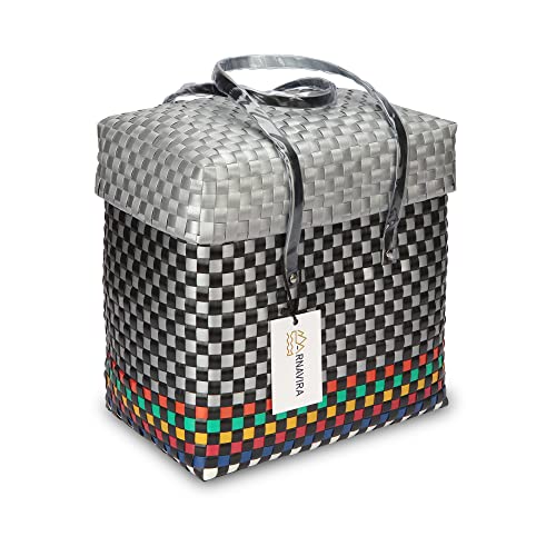 Image of Arnavira Handmade Multipurpose with Lid 7.5L Used as Lunch Lunch Bag Tiffin Bag for Office,School & Travel (25x13x22) (Black Silver, Small)