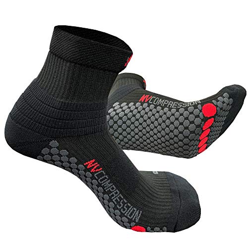 NV Compression 365 Cushion Crew Socks 20-30mmHg - For Running, Cycling, Fitness, Gym, Golf, Tennis, Triathlon, Plantar Fasciitis, Sports Recovery (Solid BK (1 Pair), S/M)