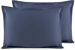 Par de Fronhas com Aba 300 Fios Luxo 100% Algodão Percal Egípcio Macio e Resistente (Azul Marinho)
