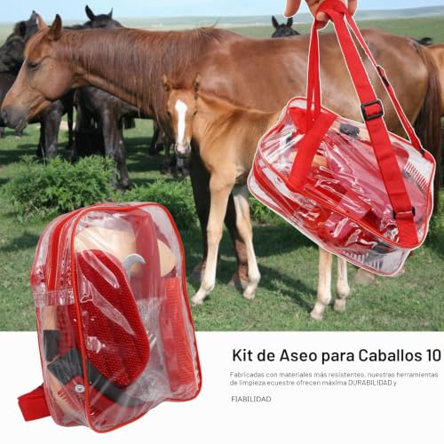 Miniatura 7 de Mualrous Kit De Aseo Para Caballos 10 Piezas Kit Profesional De Cuidado De Caballos, Cepillo Ecuestre, Peine De Curry, Herramienta De Limpieza De Caballos Juego De Limpieza Para Caballo O Pony