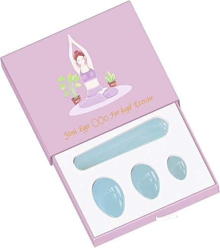 Yoni - Huevo y varita 100% natural perforados con piedra para mujeres, bolas de masaje de ejercicio Kegel, juego de destaladrar con caja