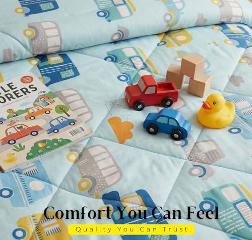 Image of VAS COLLECTIONS 180 GSM Microfiber Reversible AC Comforter | Kids Printed Winter Quilt /Duvet for Single Bed | Soft Warm Cozy Blanket | Size 58 x 86 Inches (147 x 218 cm) (Kid Bus Print)