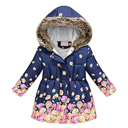 sfdgfhyf Girls' Winter Coat Insulated Long Parka Warm Hooded Puffer Jacket with Faux Fu𝐫 Collar Toddler Big