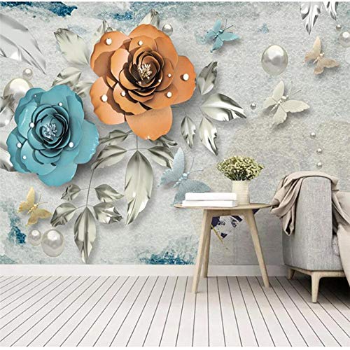 Benutzerdefinierte große Wandmaler Retro Licht Luxus dreidimensionalen Schmuck Rose Blume TV Sofa Hintergrund Wandbild Tapete - 200x140cm/79"x 55