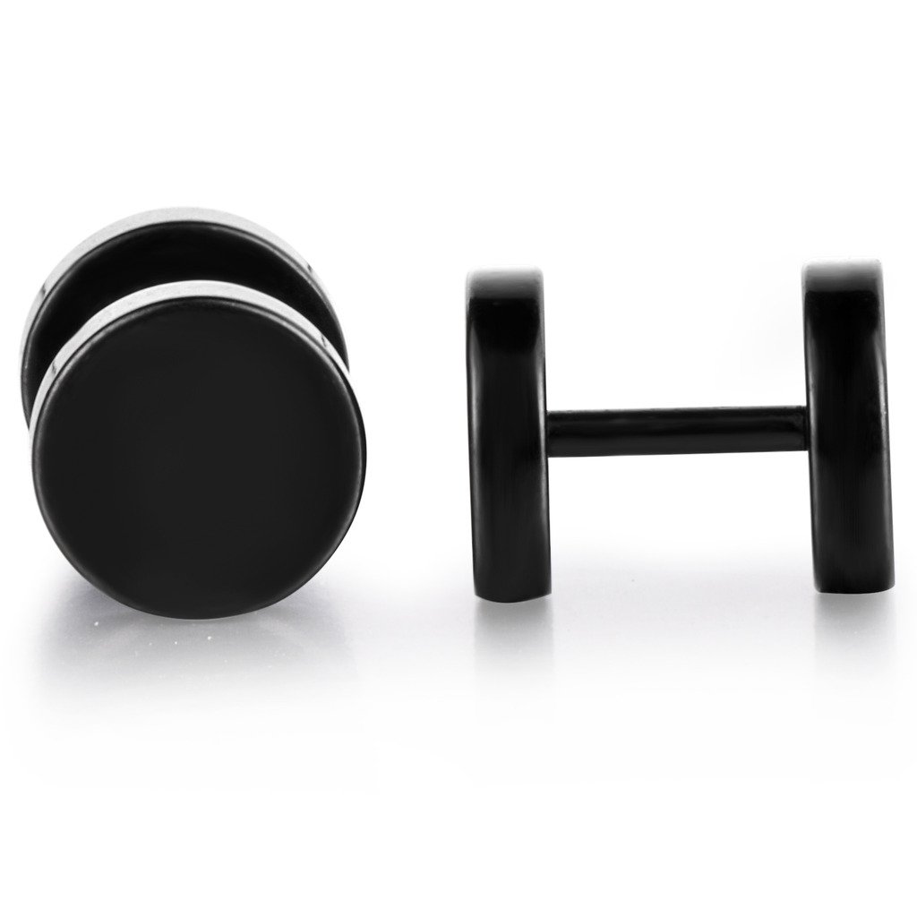 2pcs Stainless Steel 8mm Gym Dumbell Expander Stud Earrings,One Pair, Color Black
