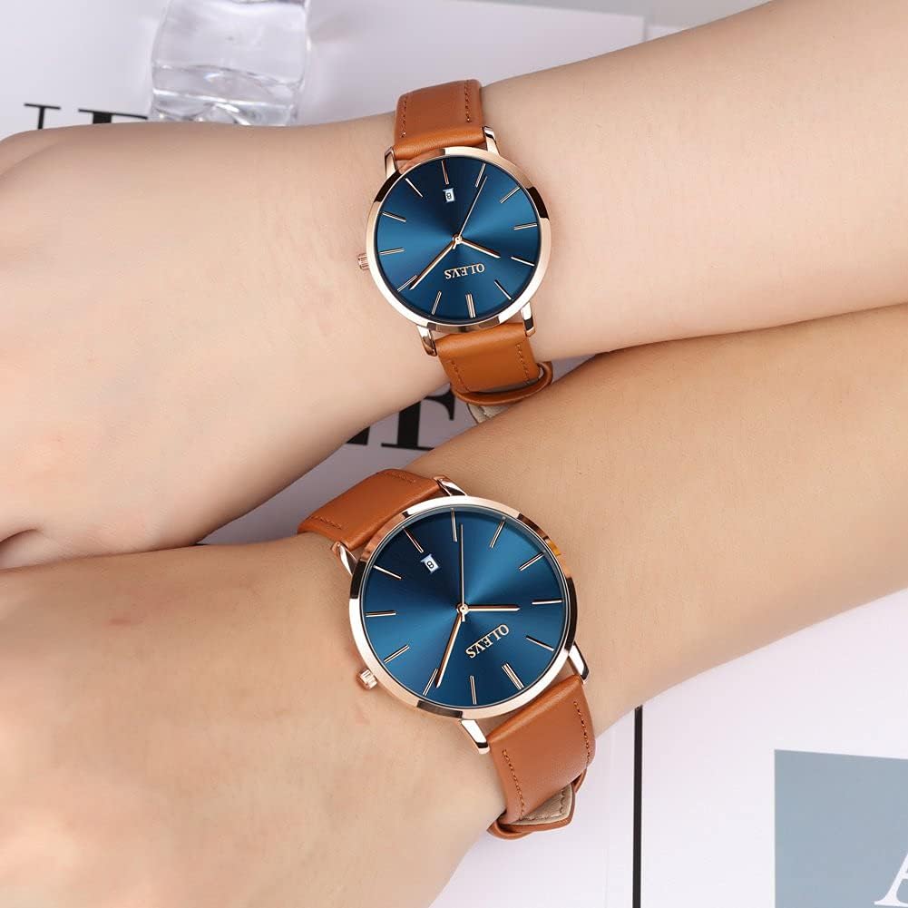 OLEVS Watches for Women Waterproof Wristwatches Analog Quartz Ultra Thin Upgraded-Yellow Watches Leather Strap Watches with Date Calendar Watches,Gifts for Women - Image 4