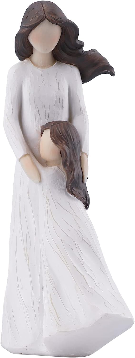 KINGSTAR Hand-Painted Mom and Daughter Statue - 6 Inch Mother Daughter Hugging Sculpted Figurine Statues | Gifts for Mom, Home Bedroom Living Room Tabletop Shelf Decor