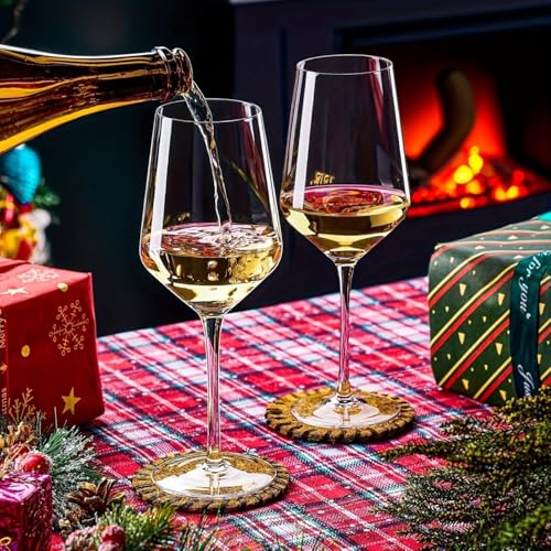 Image of PrimeWorld Crystal Wine Glasses Set of 2-400 ml | Laser-Cut Thin Rim Long Stem Glassware for Red & White Wine | Ultra-Thin Lightweight Wine Tasting Glasses | Elegant Gift Set