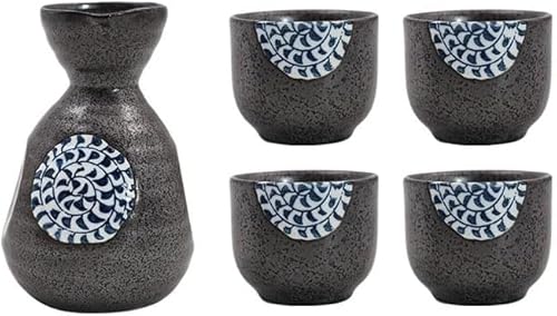 Sake Cup Set Vintage Ceramic Sake Set,Japanese Traditional Sake Bottle 1 Set Japanese Style Ceramic Sake Set Sake Serving Set Sake Cups Set with 1 Pot and 4 Cups