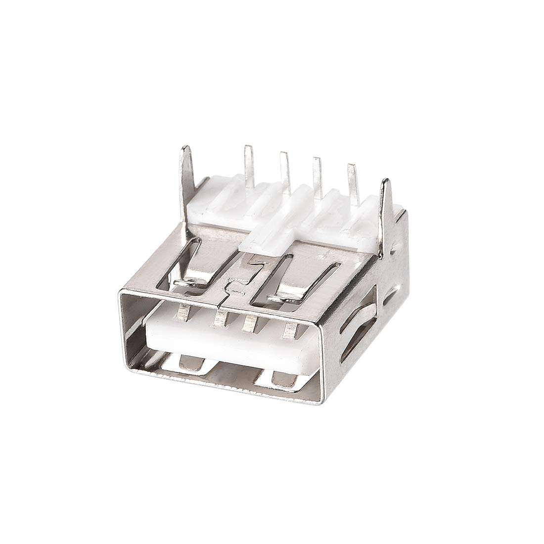 Sourcing Map 20 Pezzi Connettore USB 2.0 Tipo A Femmina A 90 Gradi Per PCB, Presa DIP 4 Pin Per Riparazioni (Argento/Bianco) - 2